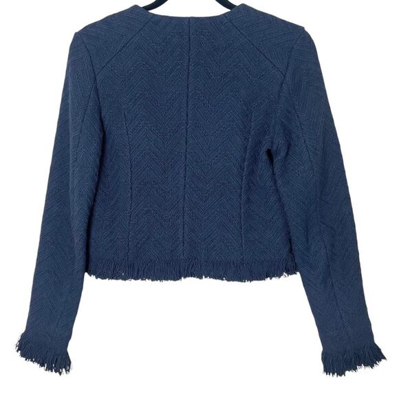 Derek Lam 10 Crosby Short Fringe Detail Cropped Jacket Blazer Navy Blue Sz 4 - Picture 8 of 9
